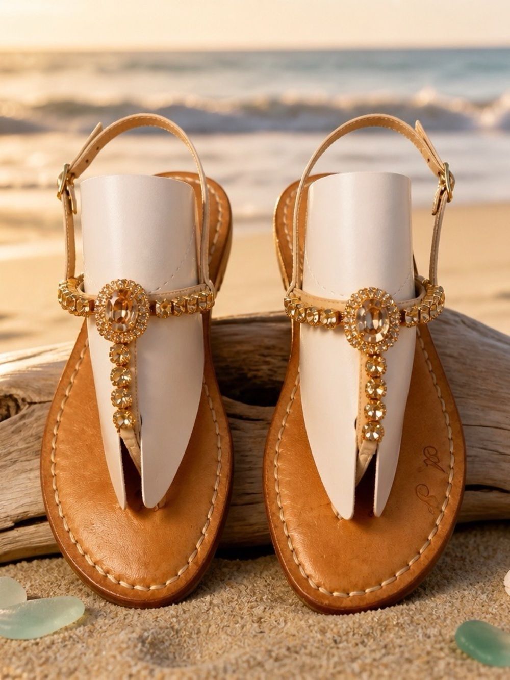 Amalfi by Stephanie Gold Jeweled T-Strap Women's Sandals